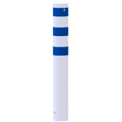 Impact protection bollards | as e-charging post protection |  193 mm | hot-dip galvanized and white powder-coated with 3 blue reflective strips foil type RA1/A | for casting in concrete